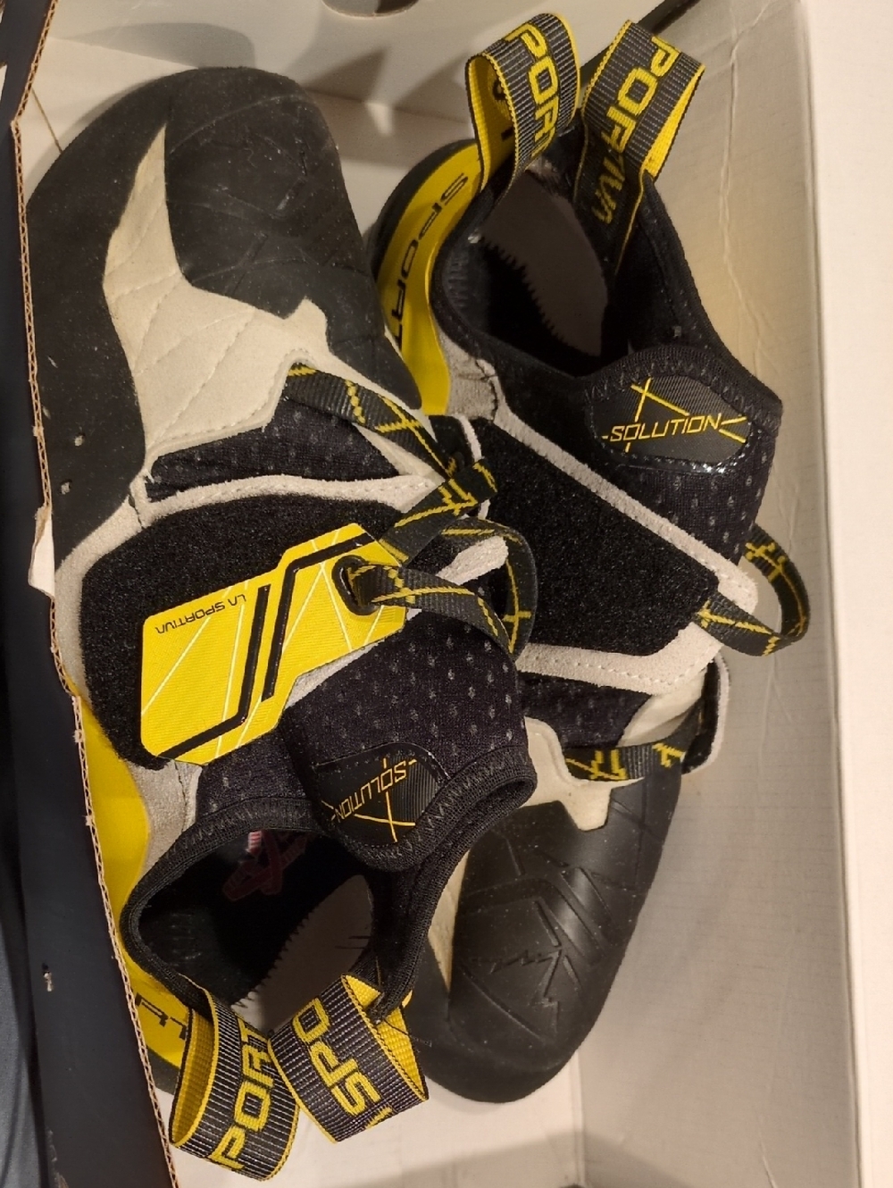 La Sportiva Solution Climbing Shoes in Black, Yellow & Cream